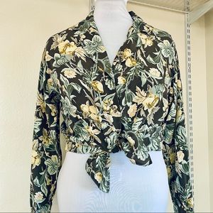 Vintage Silk Floral Button Down Long Sleeves Shirt
